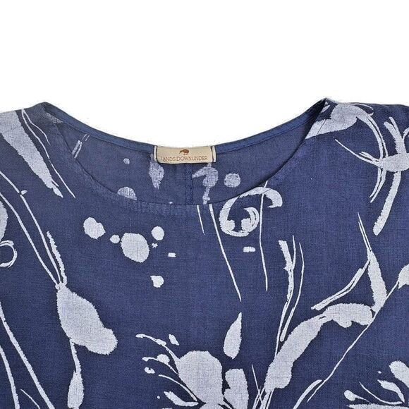 Lands Downunder Linen Lagenlook Italy Top Costal Artsy Botanical Asymmetric M - Picture 2 of 10
